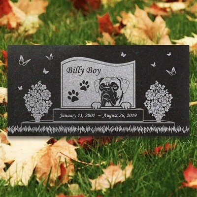 Boxer Personalized Dog Memorial - Granite Stone Pet Grave Marker - 6x12 - Billy Boy - image6